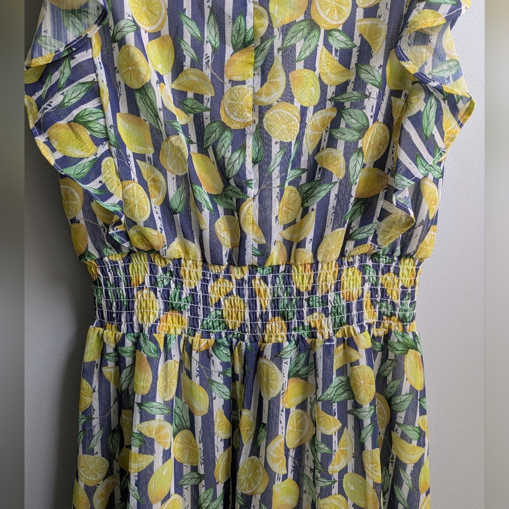 EUC....Aqua For Bloomingdales Lemons Print Midi Girls Dress Size L(12) - Picture 4 of 11